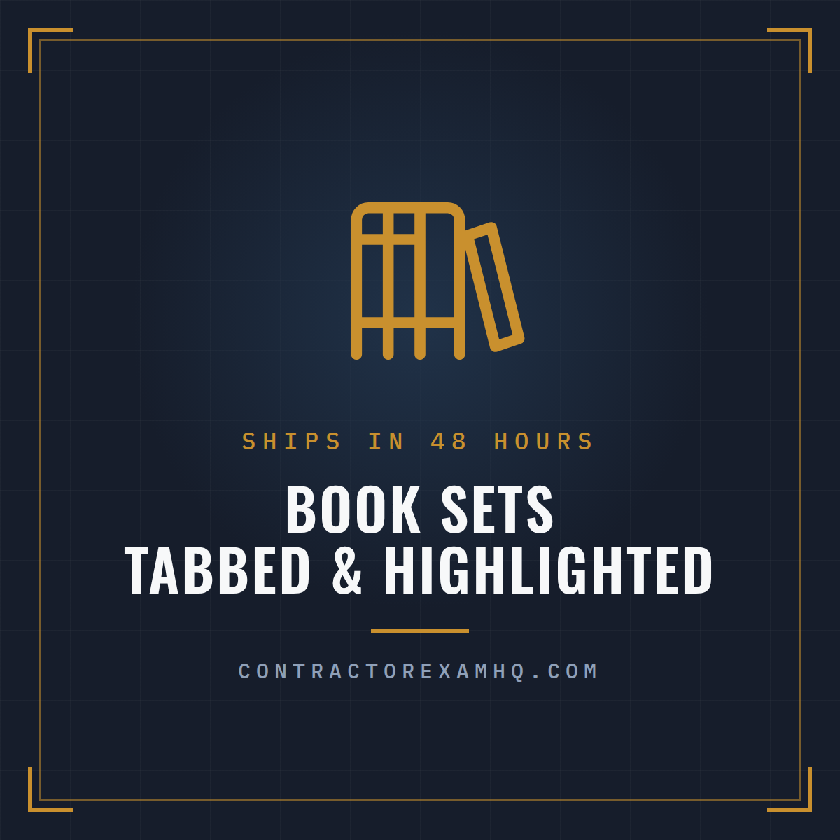 Contractor exam book sets, tabbed and highlighted, current approved edition at time of order, ships in 48 hours