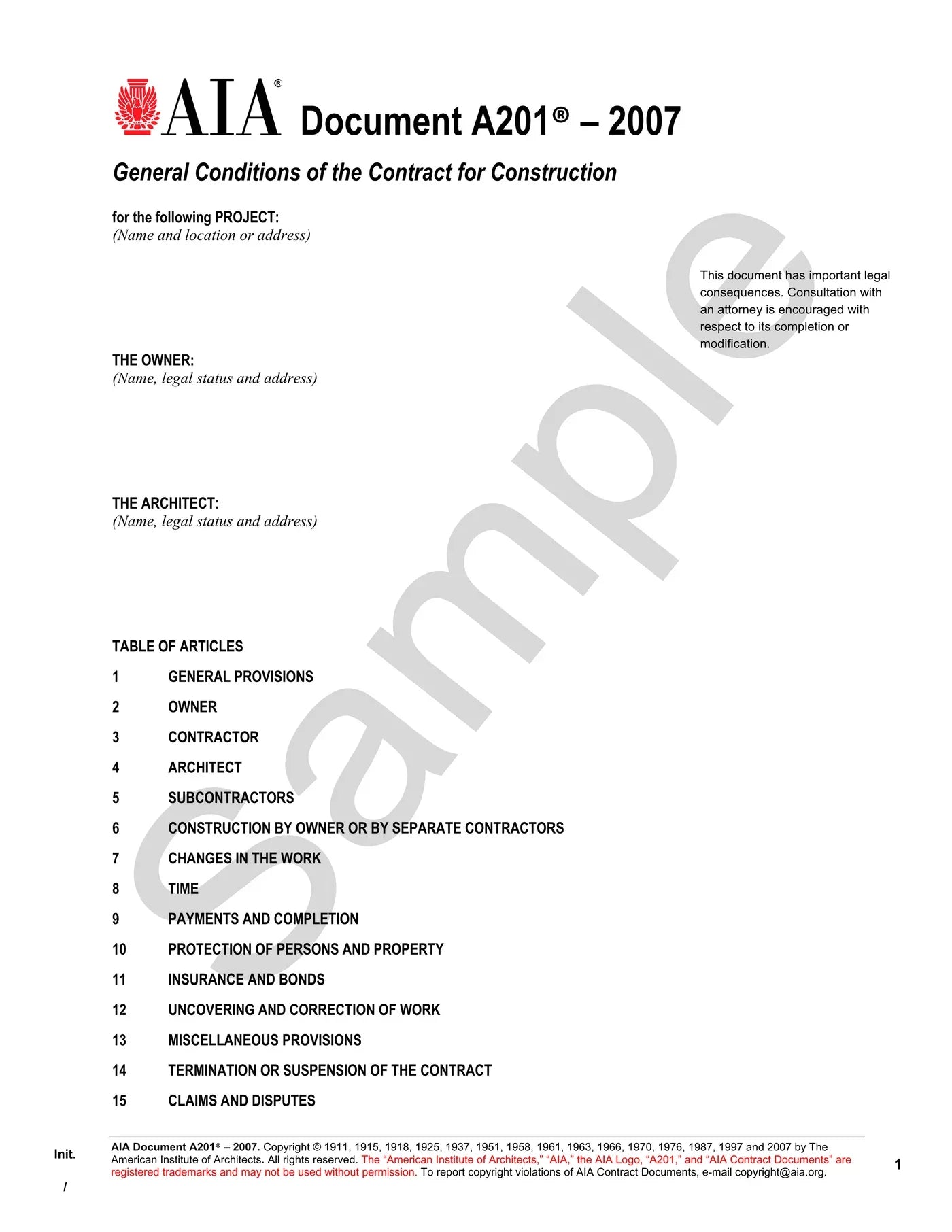 AIA A201 General Conditions of the Contract for Construction