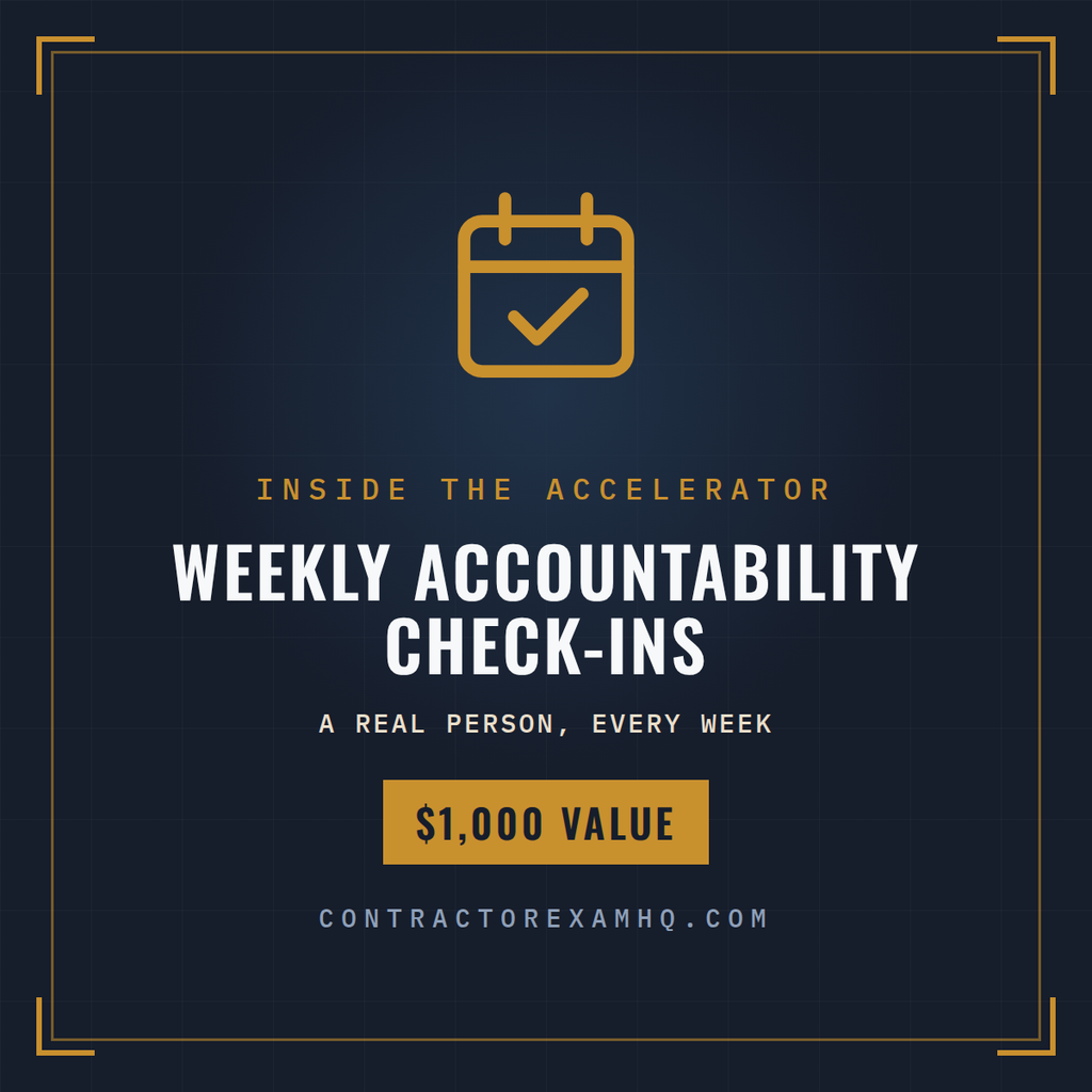 Inside The License Accelerator, weekly accountability check-ins, 1000 dollar value