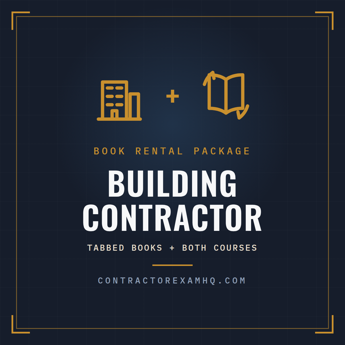 Florida Building Contractor book rental package, tabbed and highlighted books plus both courses, refundable deposit, current approved edition at time of order, ships in 48 hours