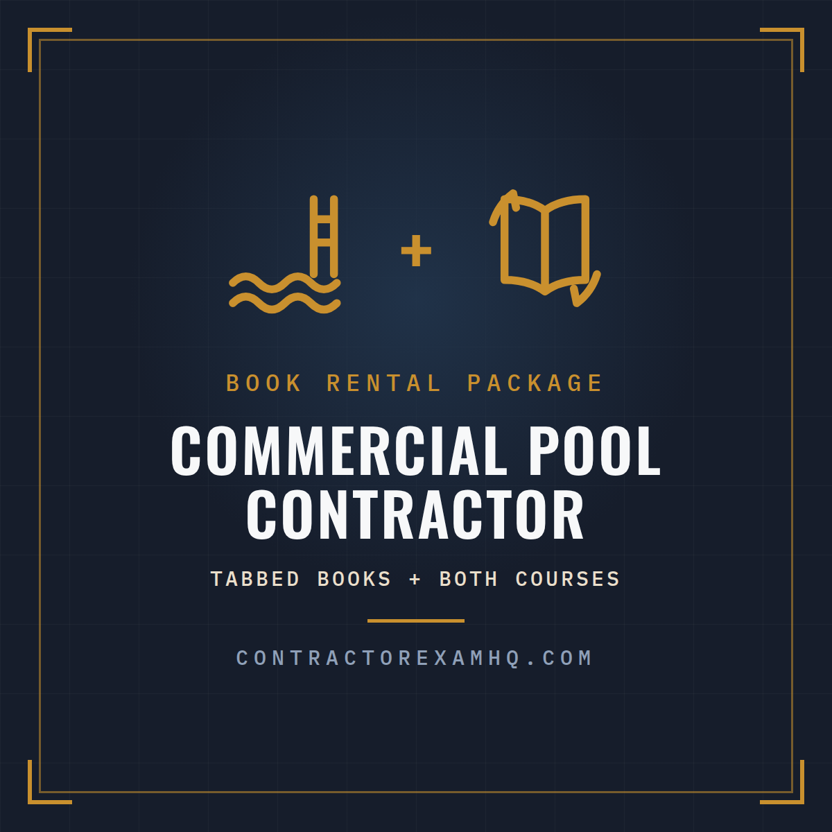 Florida Commercial Pool Contractor book rental package, tabbed and highlighted books plus both courses, refundable deposit, current approved edition at time of order, ships in 48 hours