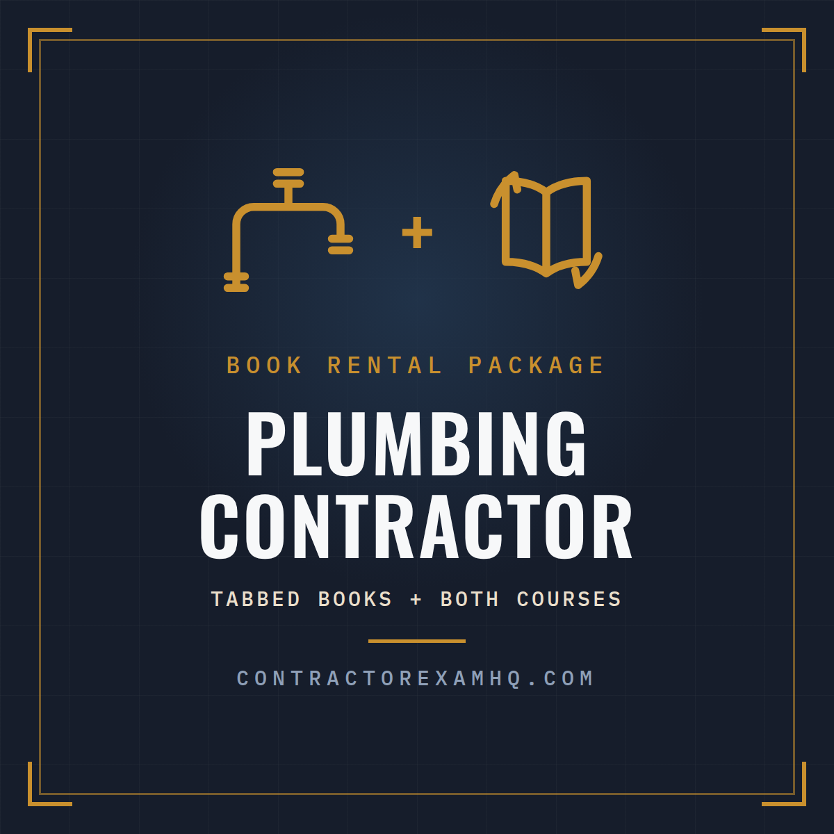 Florida Plumbing Contractor book rental package, tabbed and highlighted books plus both courses, refundable deposit, current approved edition at time of order, ships in 48 hours
