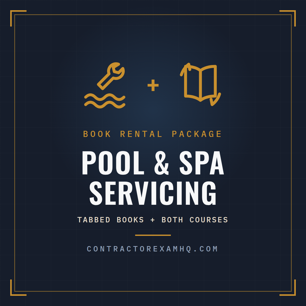 Florida Pool and Spa Servicing Contractor book rental package, tabbed and highlighted books plus both courses, refundable deposit, current approved edition at time of order, ships in 48 hours