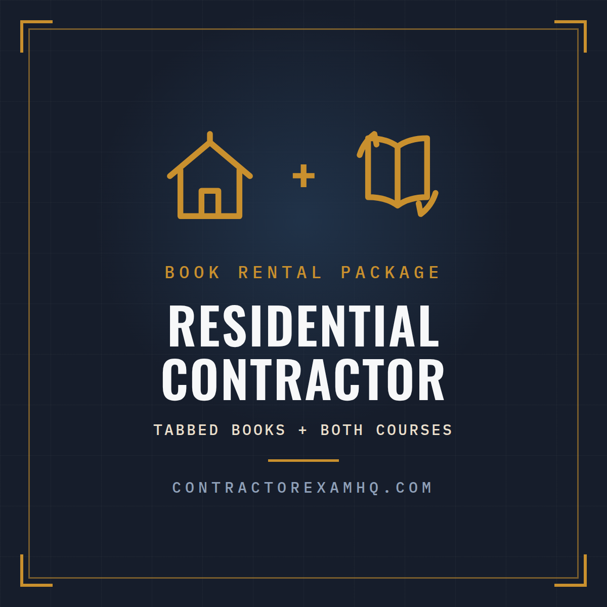 Florida Residential Contractor book rental package, tabbed and highlighted books plus both courses, refundable deposit, current approved edition at time of order, ships in 48 hours