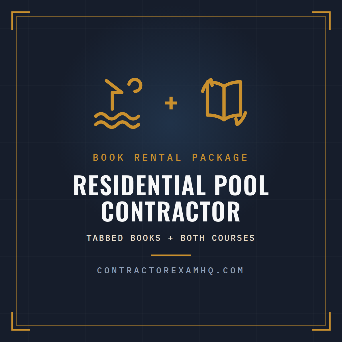 Florida Residential Pool Contractor book rental package, tabbed and highlighted books plus both courses, refundable deposit, current approved edition at time of order, ships in 48 hours